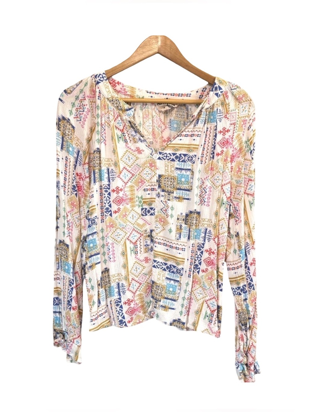 Savanna Jane Pink and Blue Graphic Long Sleeve Blouse